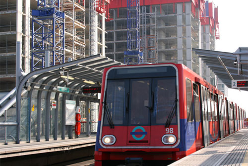 DLR train pulling in to a station
